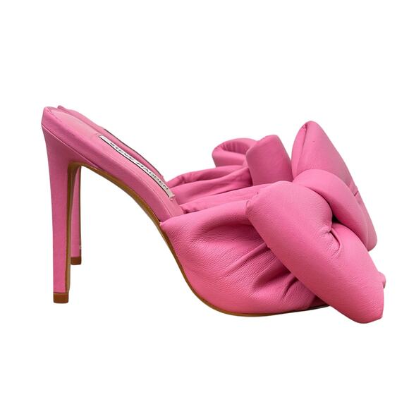 Steve Madden Indulge Pink Mule Heels NEW Leather Womens 6.5 Bow Oversized Barbie - Picture 2 of 9